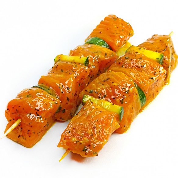 BROCHETTE de SAUMON / SAUCE MIEL et ORANGE